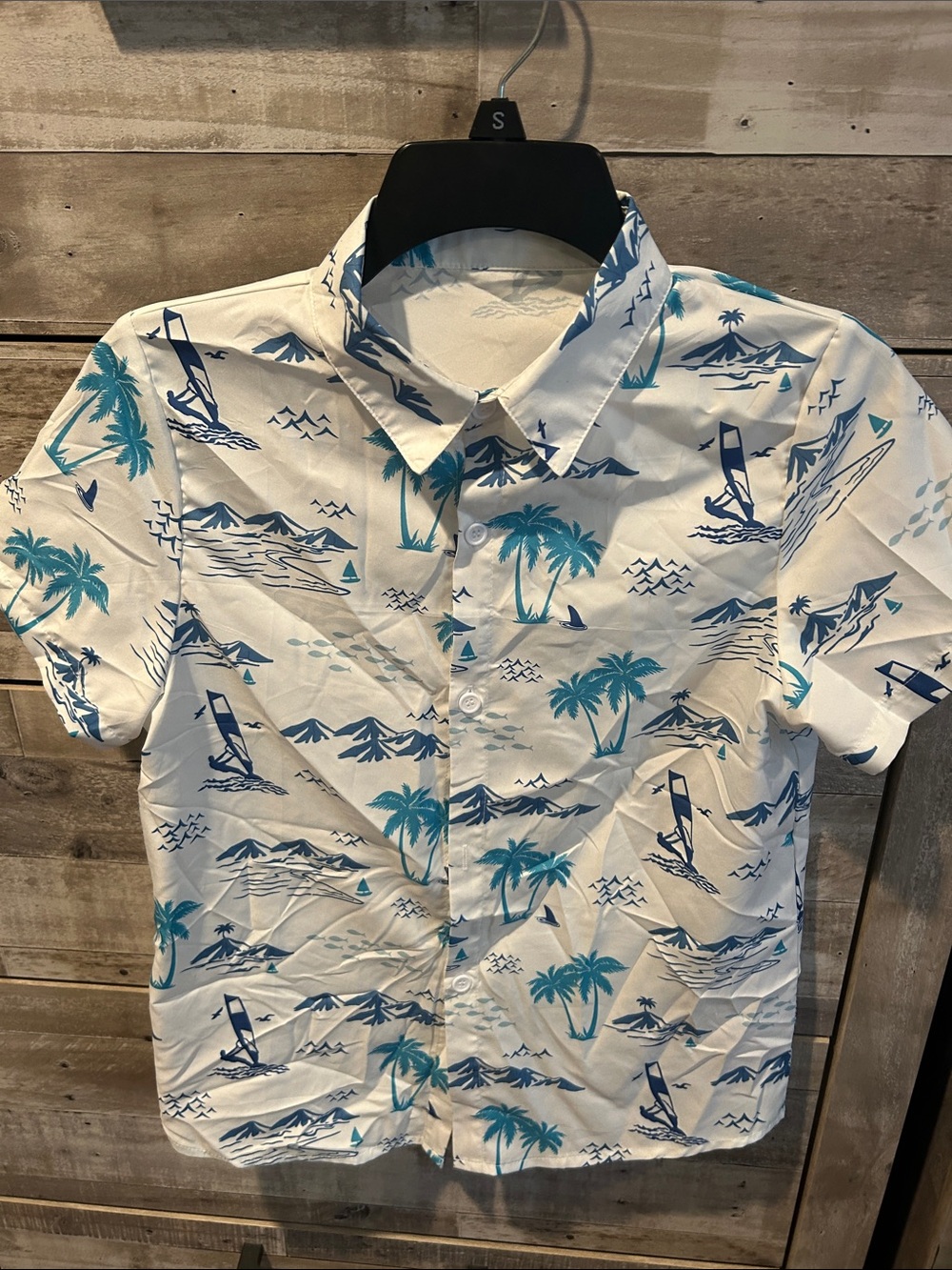 Men's White Short-Sleeve Tropical Print Shirt